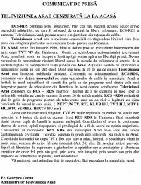 Comunicatul Televiziunii Arad Comunicatul Televiziunii Arad